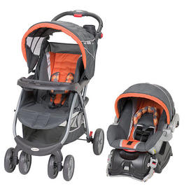 orange car seat and stroller combo